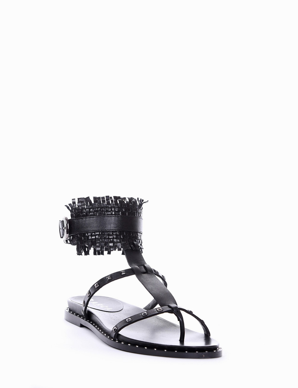 Flip flops heel 1 cm black leather