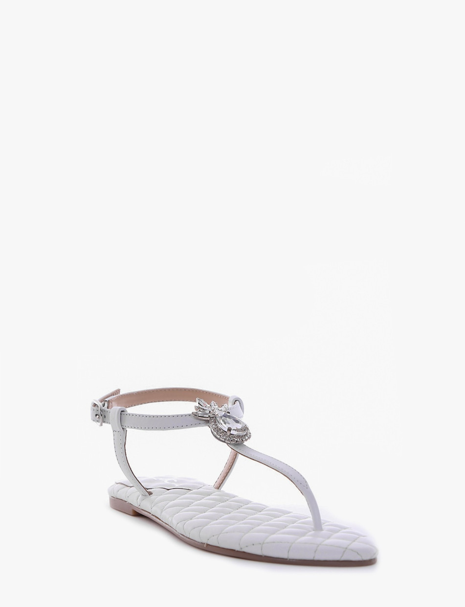 Flip flops heel 1 cm white leather