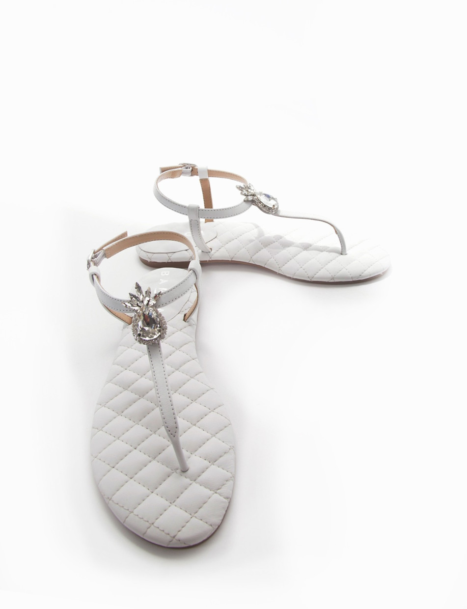 Flip flops heel 1 cm white leather