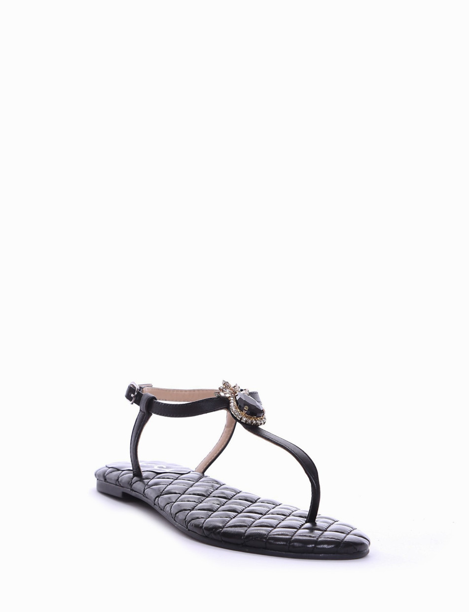 Flip flops heel 1 cm black leather