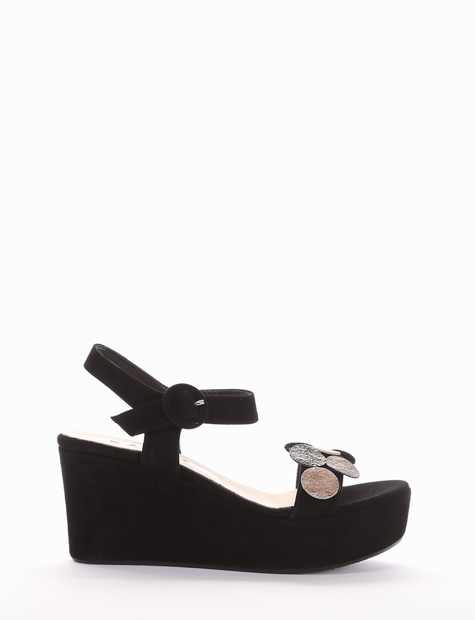 Wedge heels heel 8 cm black chamois