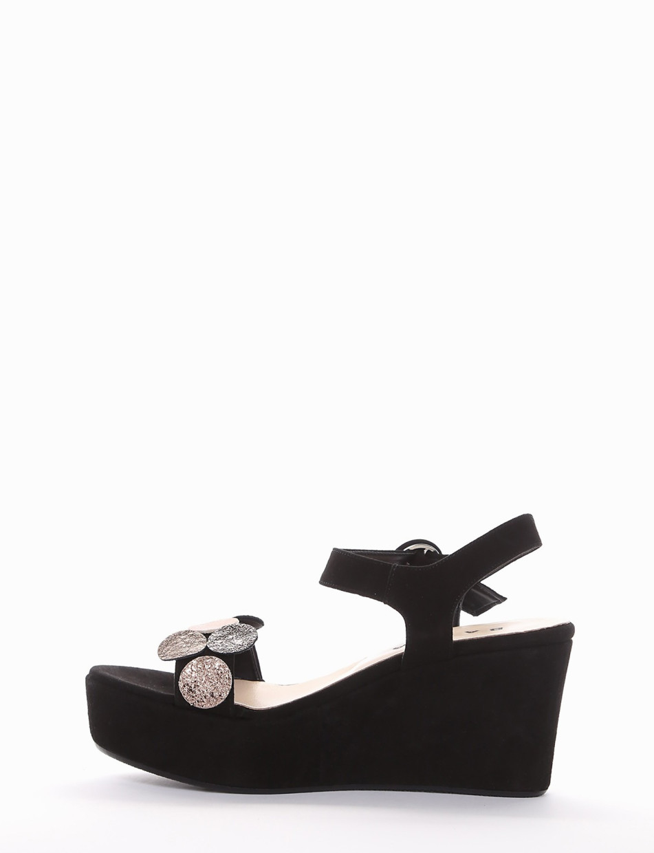 Wedge heels heel 8 cm black chamois