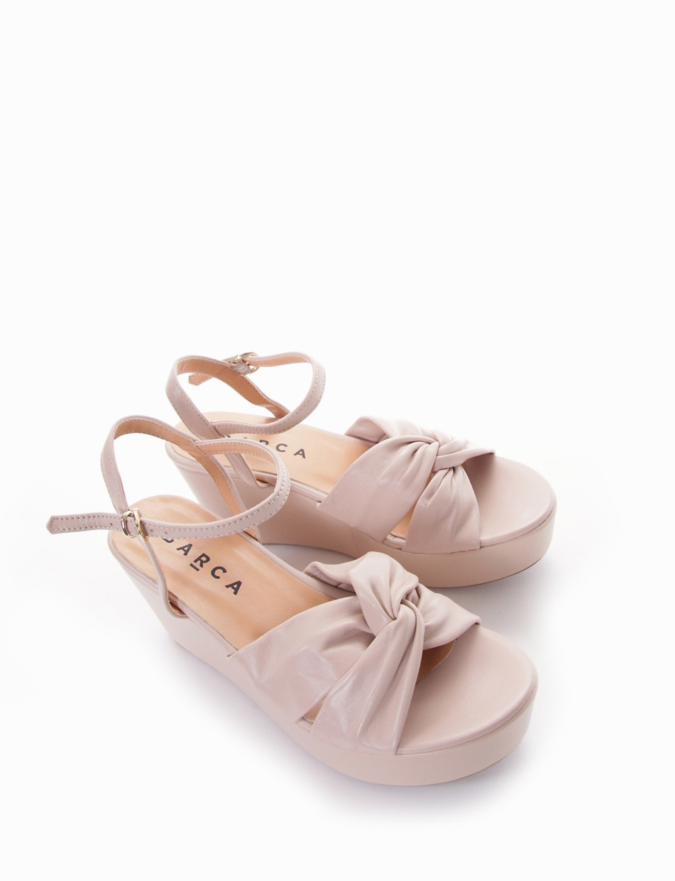 Wedge heels heel 8 cm pink leather