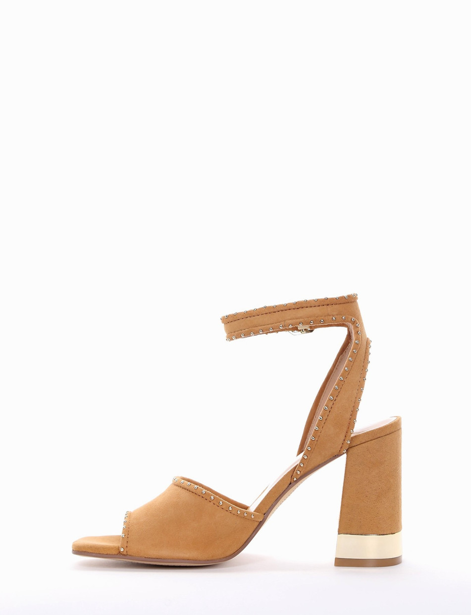 High heel sandals heel 9 cm brown chamois