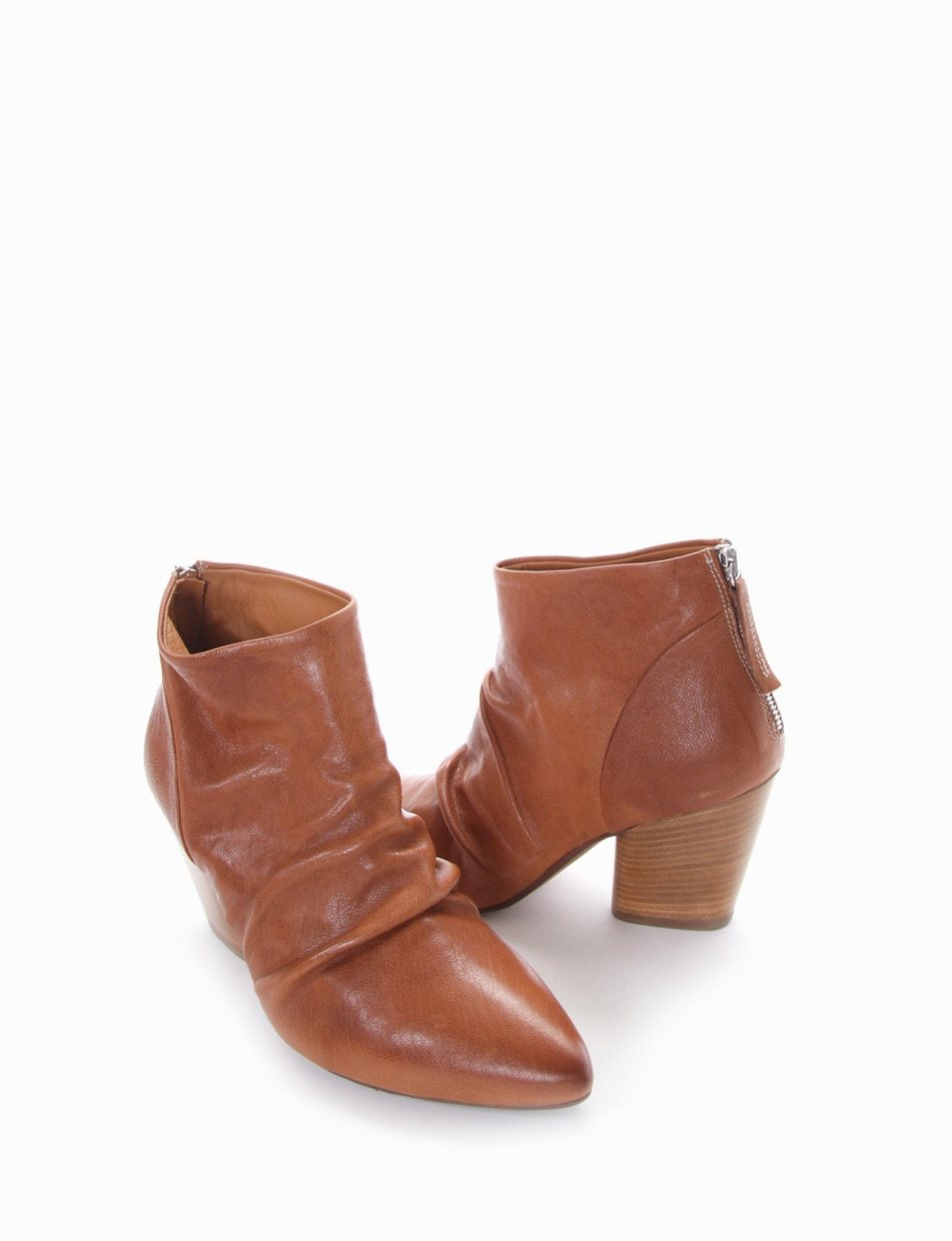 High heel ankle boots heel 7 cm brown leather