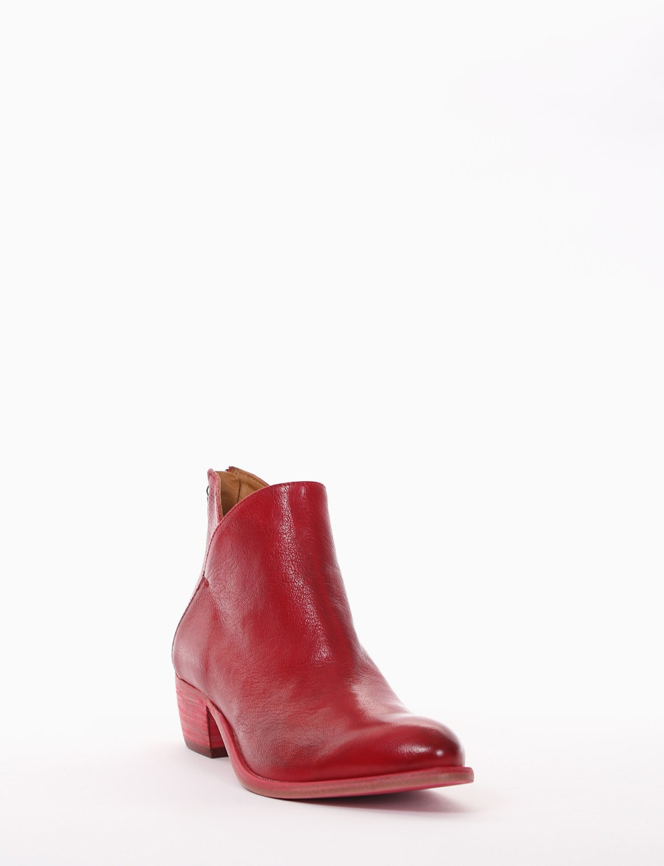Low heel ankle boots heel 4 cm red leather