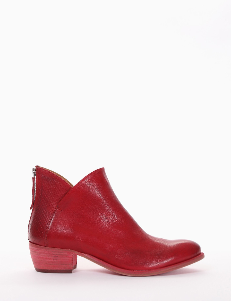 Low heel ankle boots heel 4 cm red leather