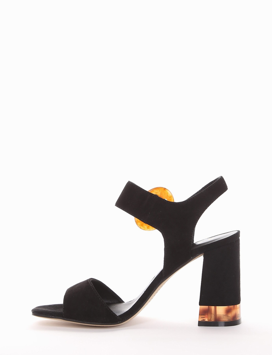 High heel sandals heel 10 cm black chamois