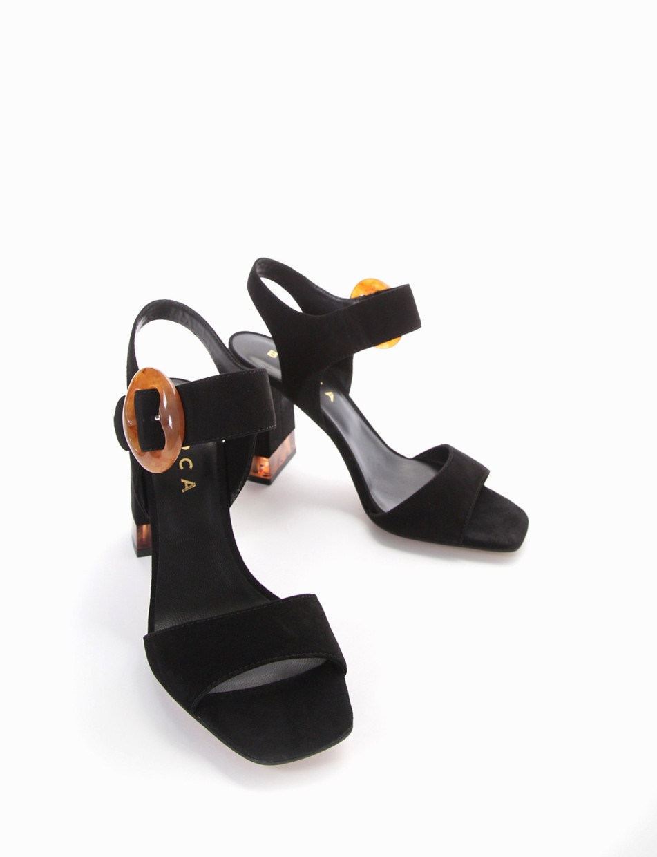 High heel sandals heel 10 cm black chamois