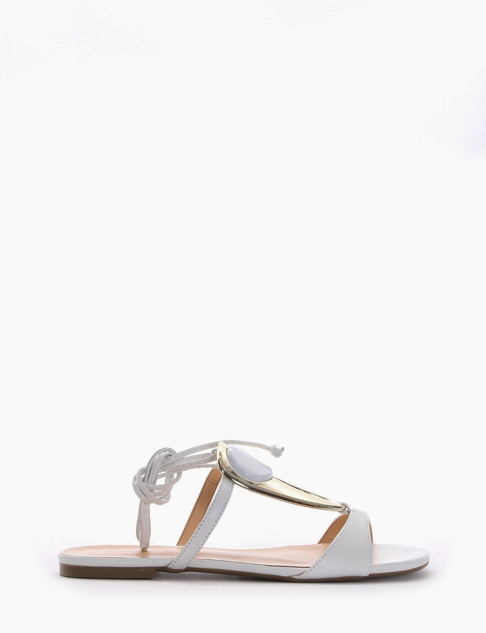 Low heel sandals heel 1 cm white leather