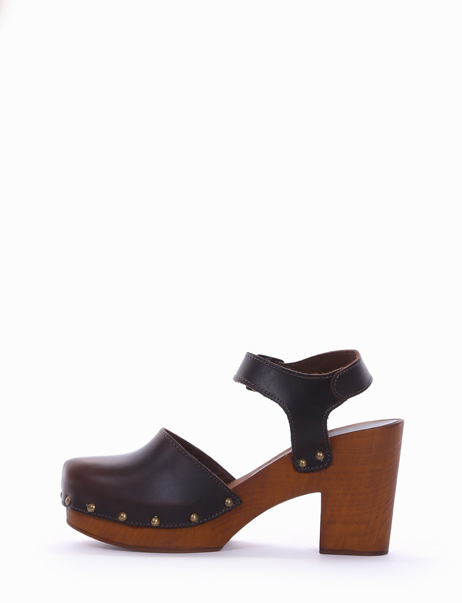High heel sandals heel 7 cm dark brown leather