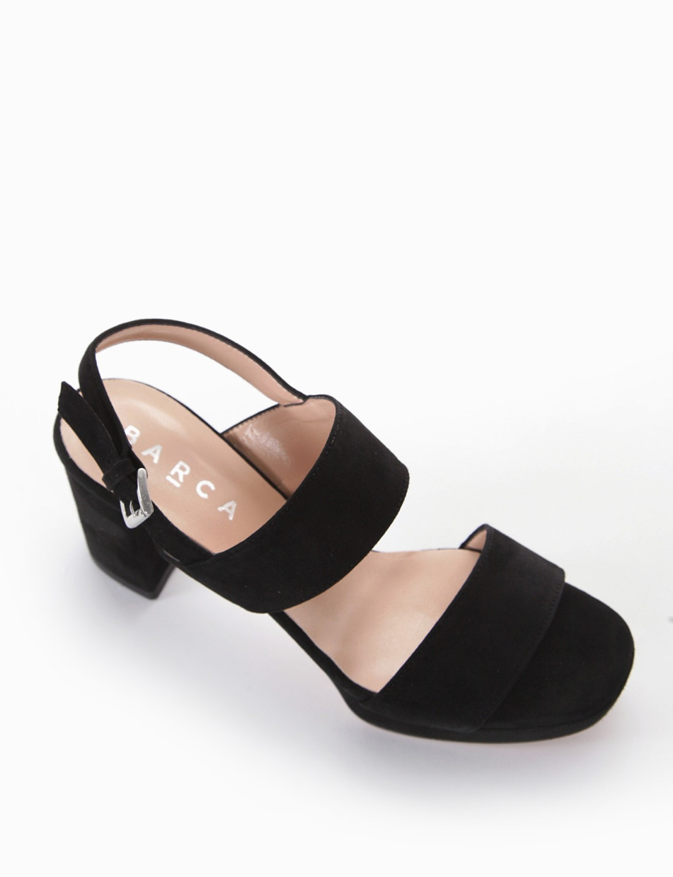 High heel sandals heel 8 cm black chamois