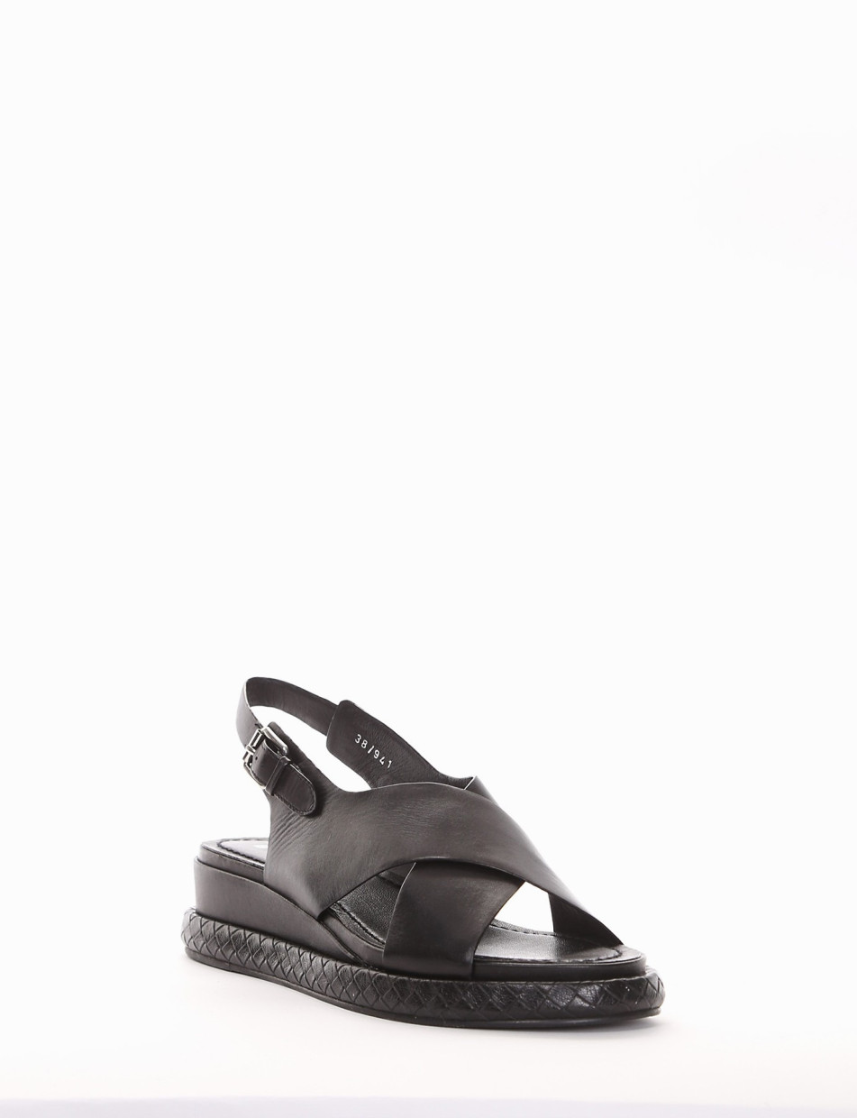 Wedge heels heel 5cm black leather