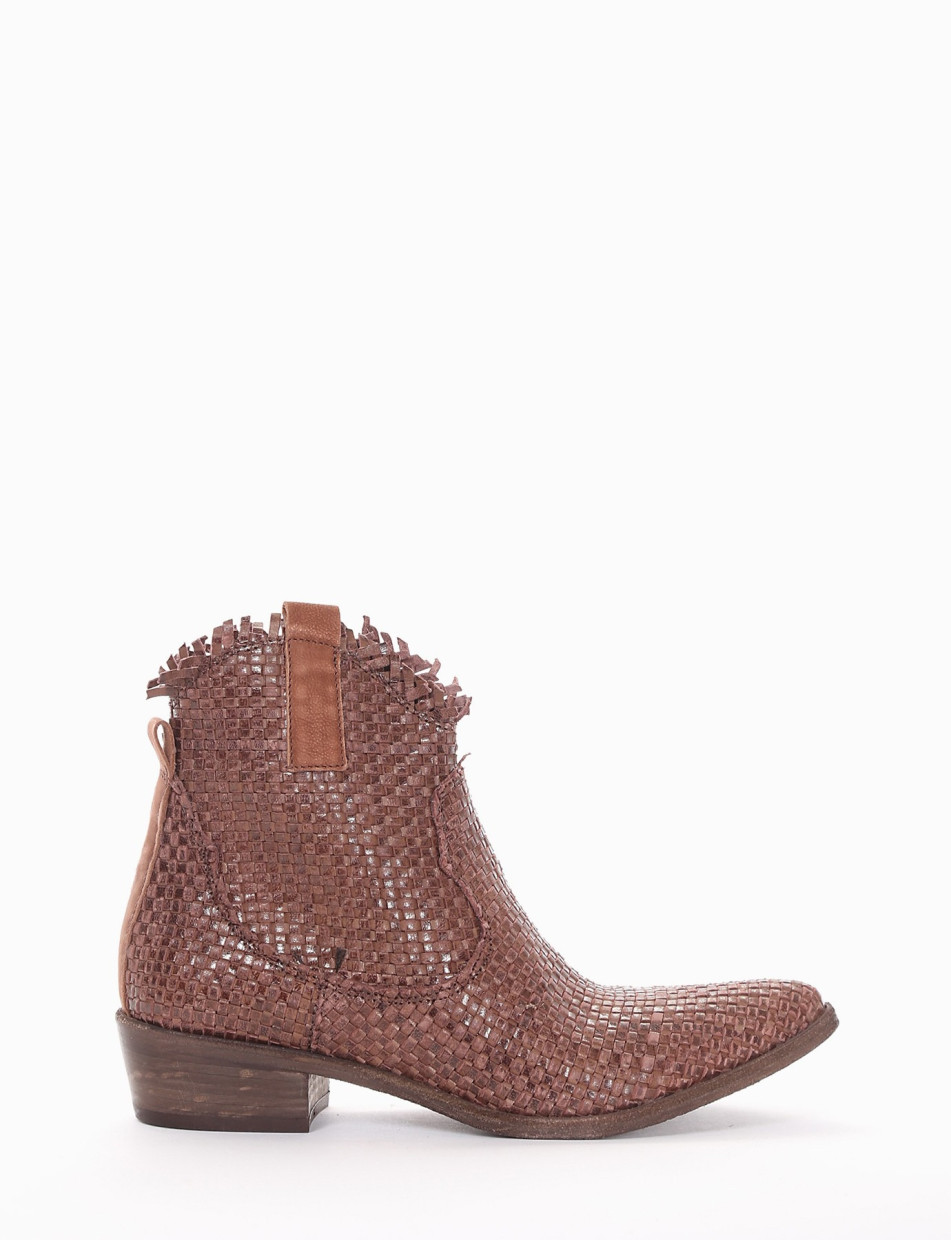 Low heel ankle boots heel 3 cm brown leather