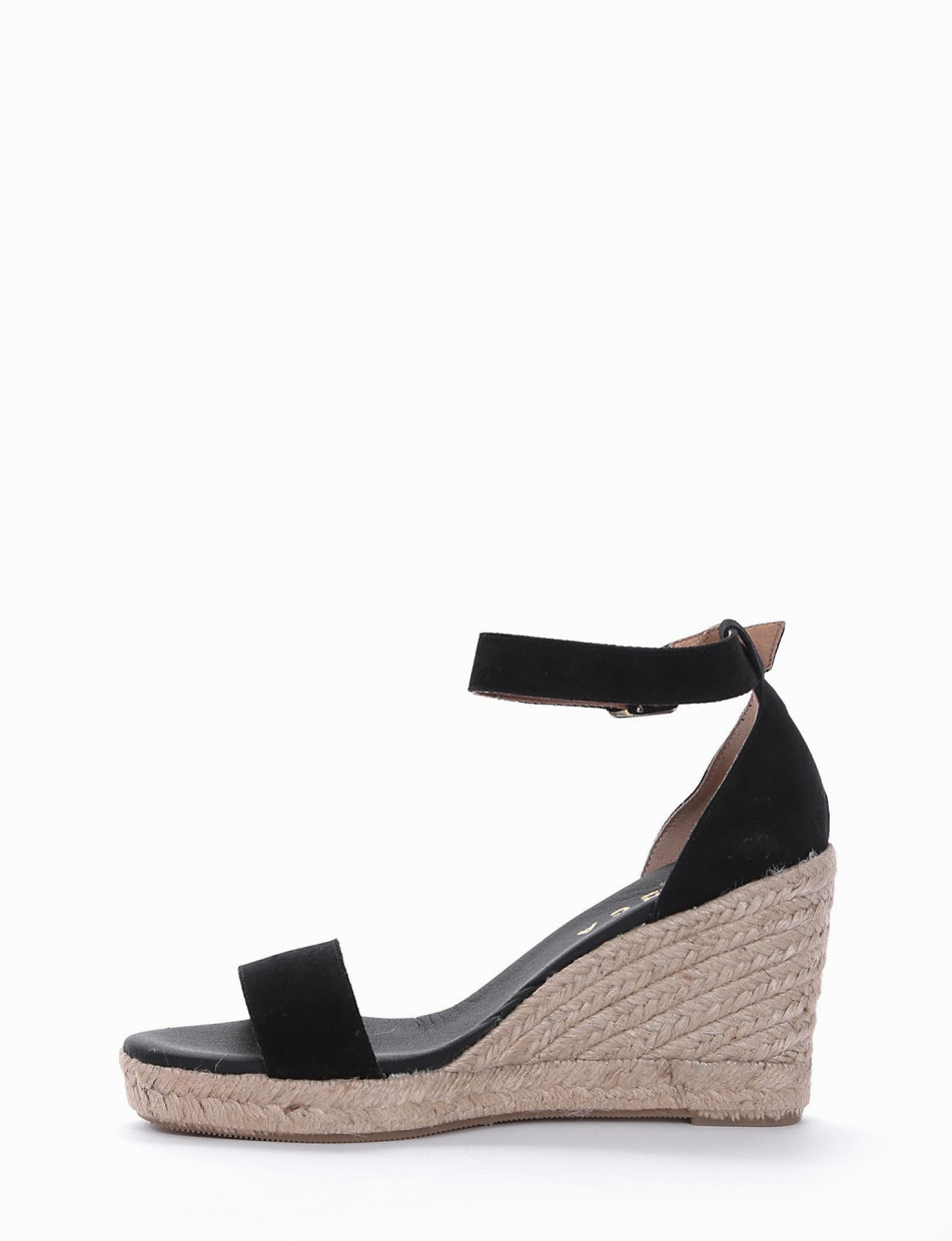 Espadrillas heel 8 cm black chamois