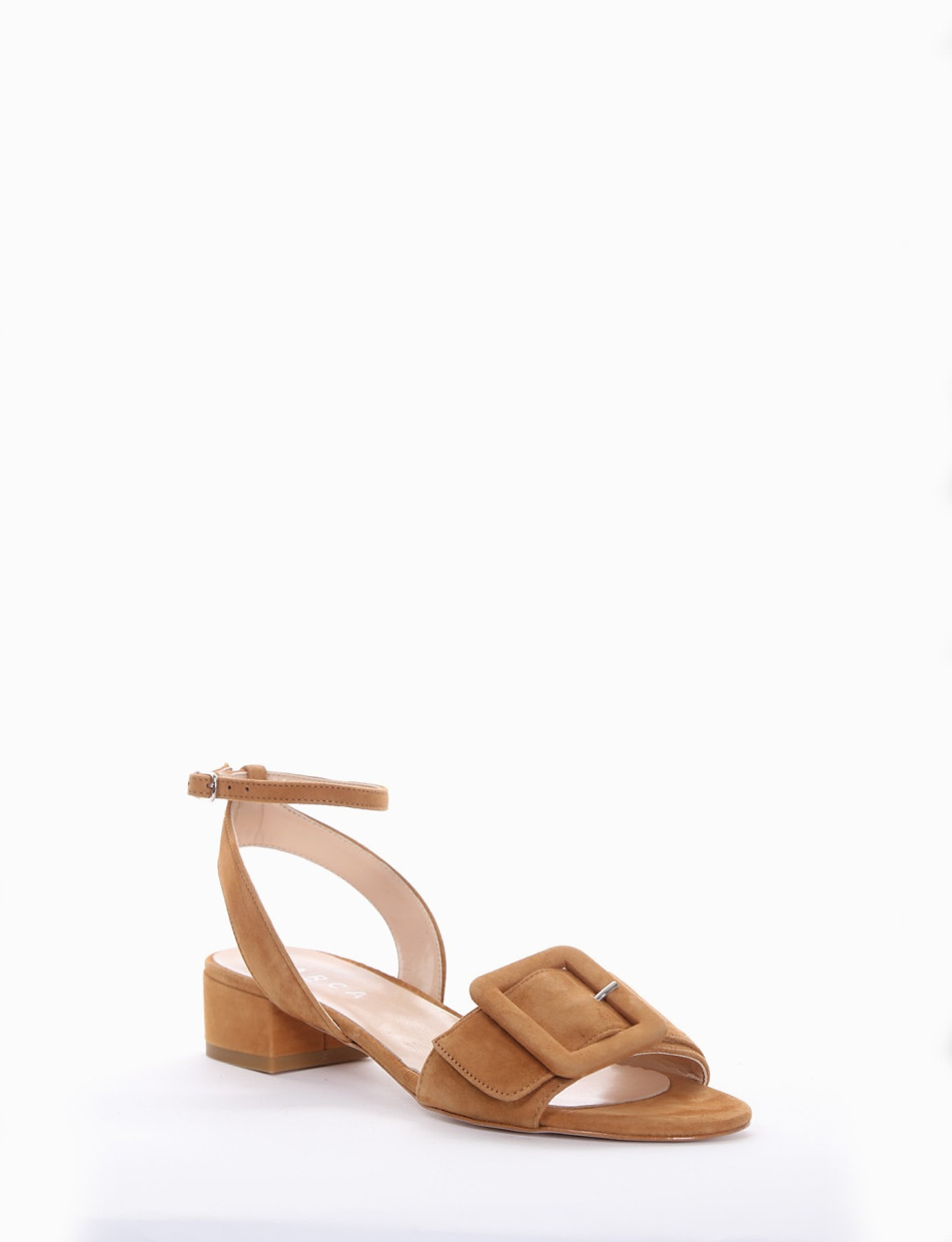 Low heel sandals heel 3 cm brown chamois
