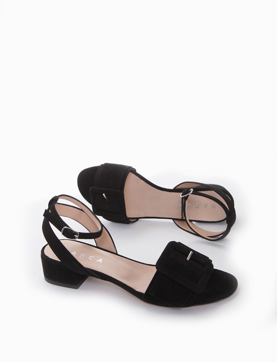 Low heel sandals heel 3 cm black chamois