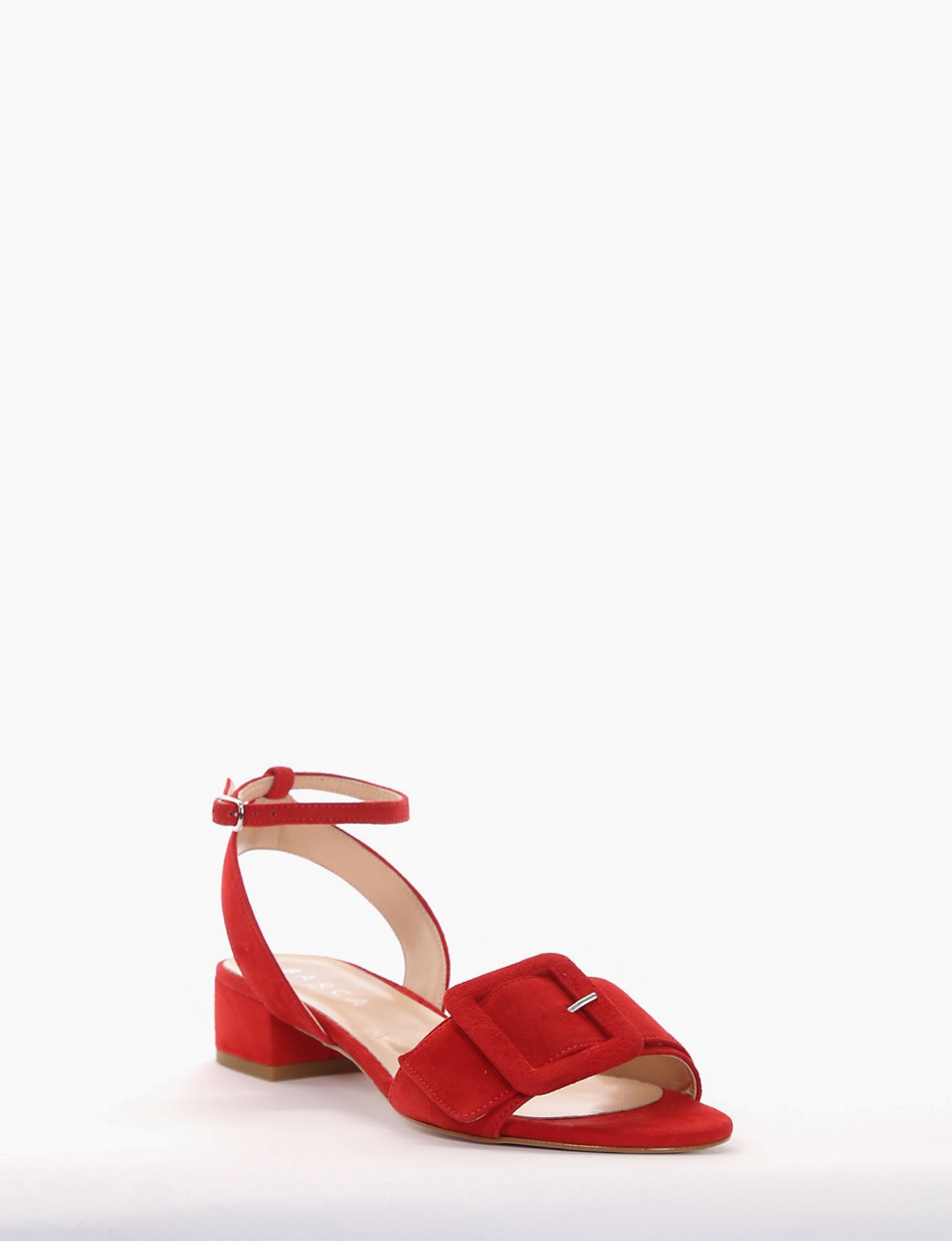 Low heel sandals heel 3 cm red chamois