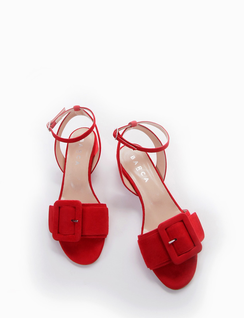 Low heel sandals heel 3 cm red chamois