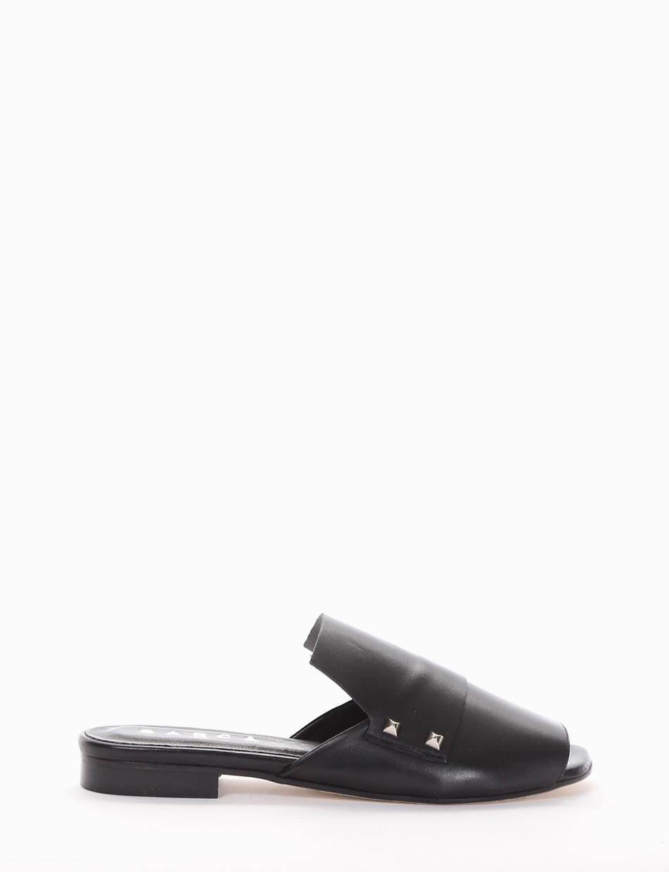 Sabot heel 1 cm black leather