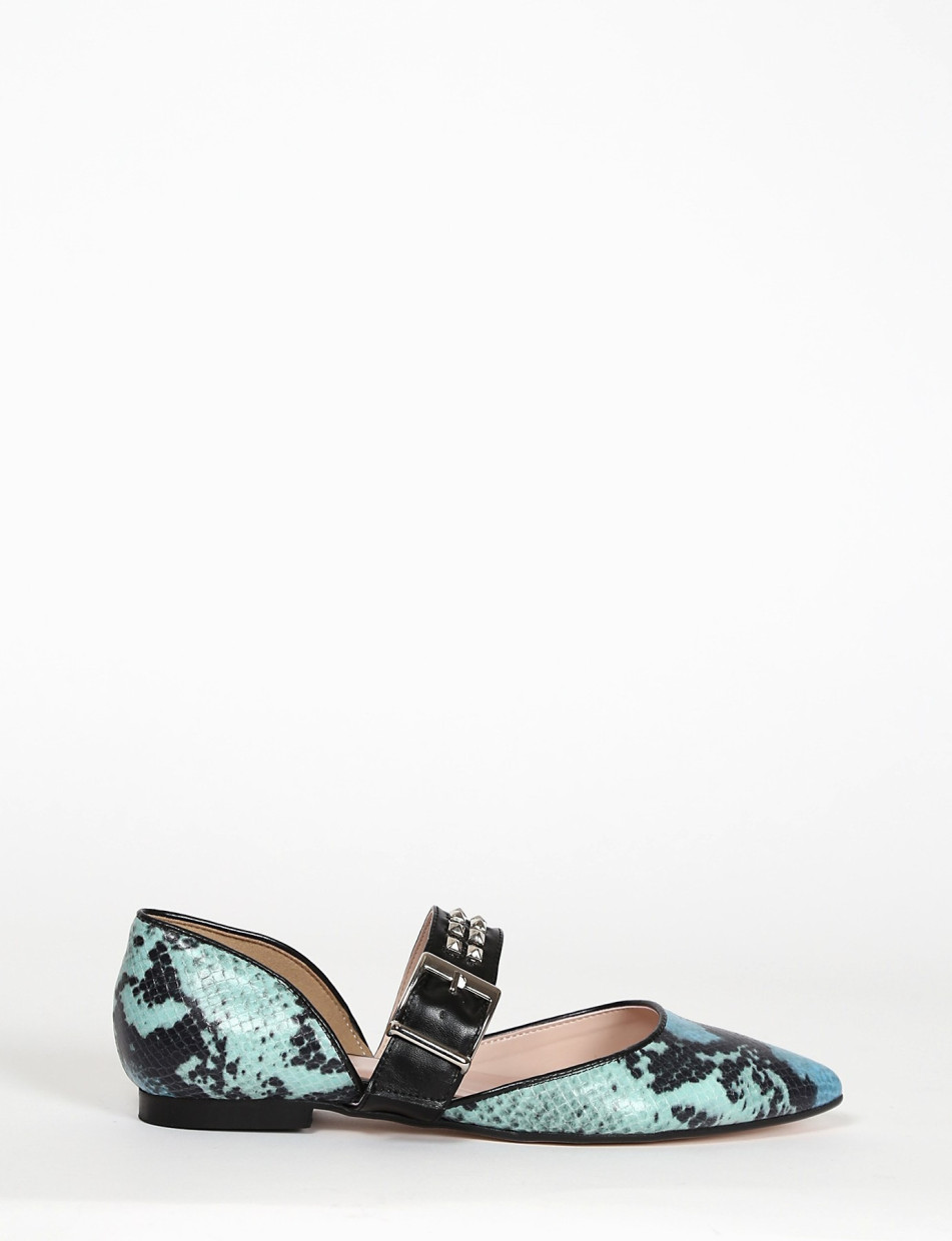 Flat shoes heel 1 cm light blue python
