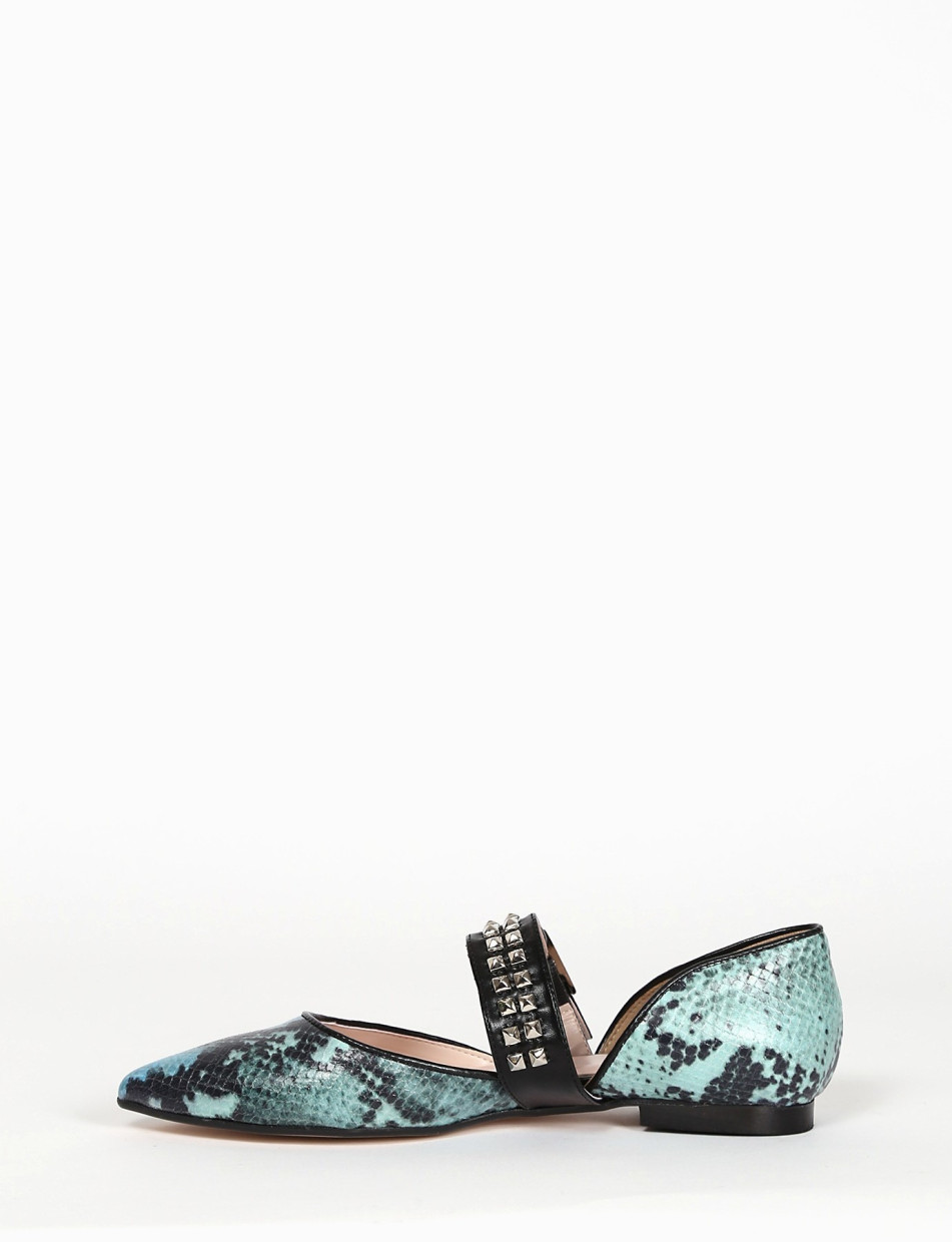 Flat shoes heel 1 cm light blue python