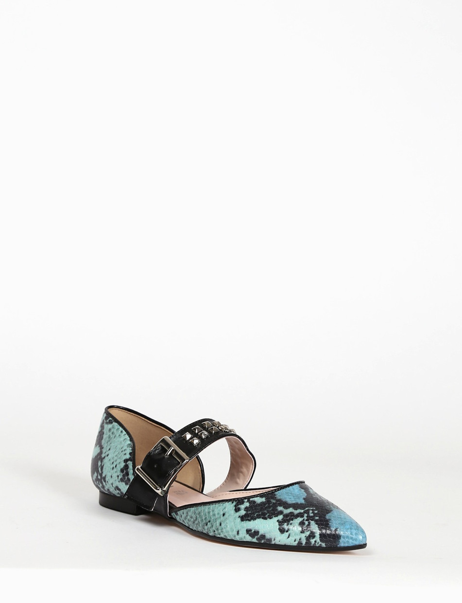 Flat shoes heel 1 cm light blue python