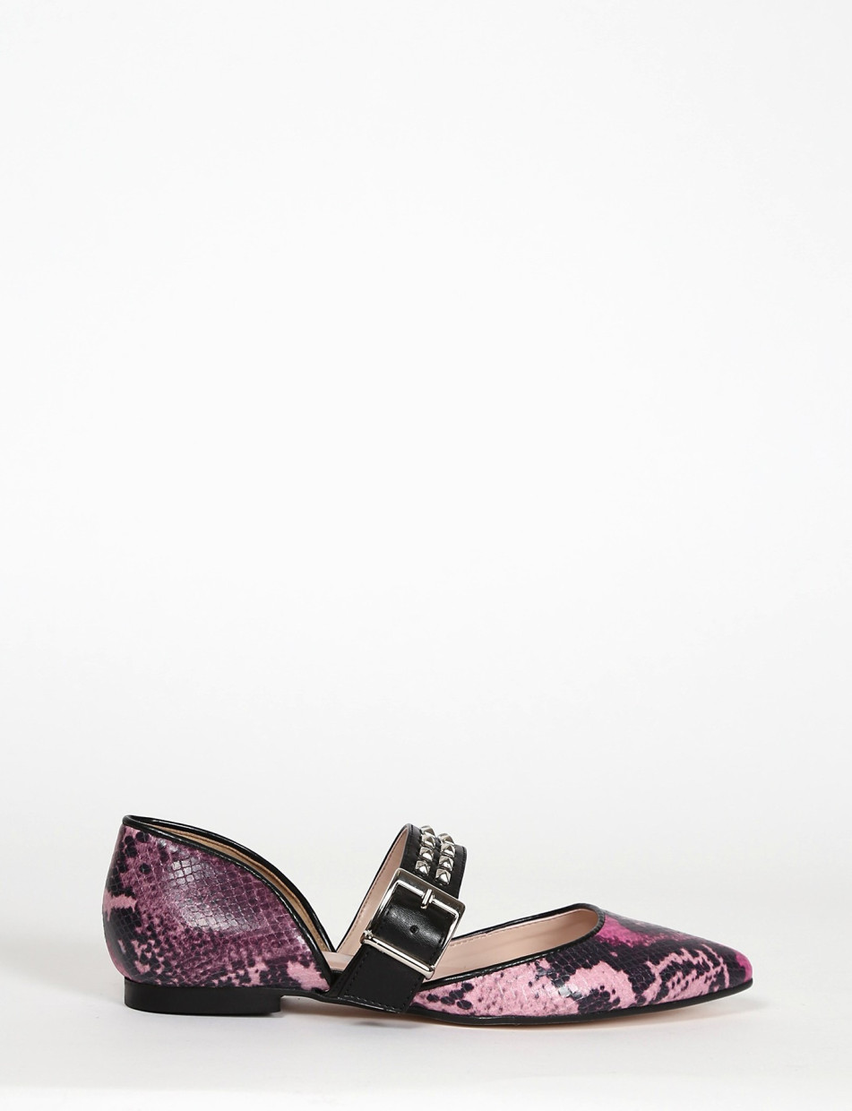Flat shoes heel 1 cm pink python