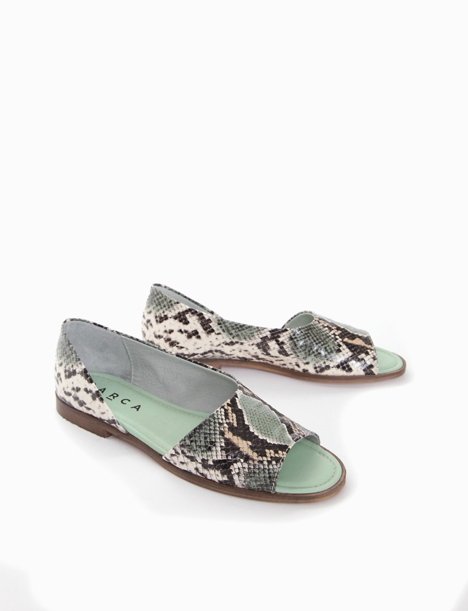 Flat shoes heel 1 cm green python
