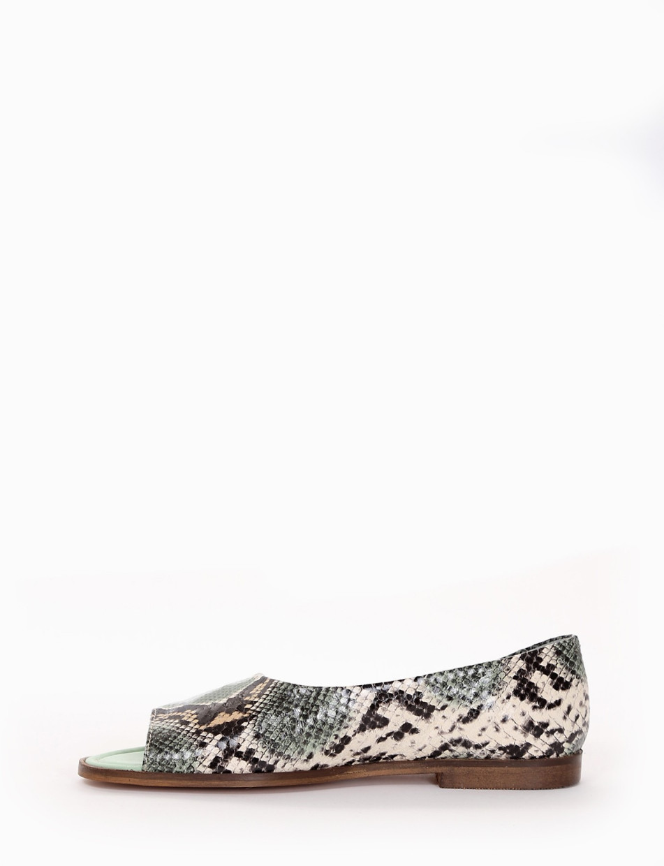 Flat shoes heel 1 cm green python