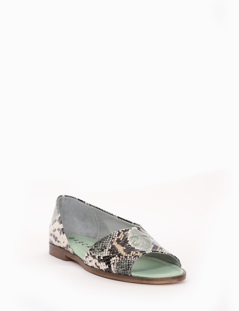 Flat shoes heel 1 cm green python