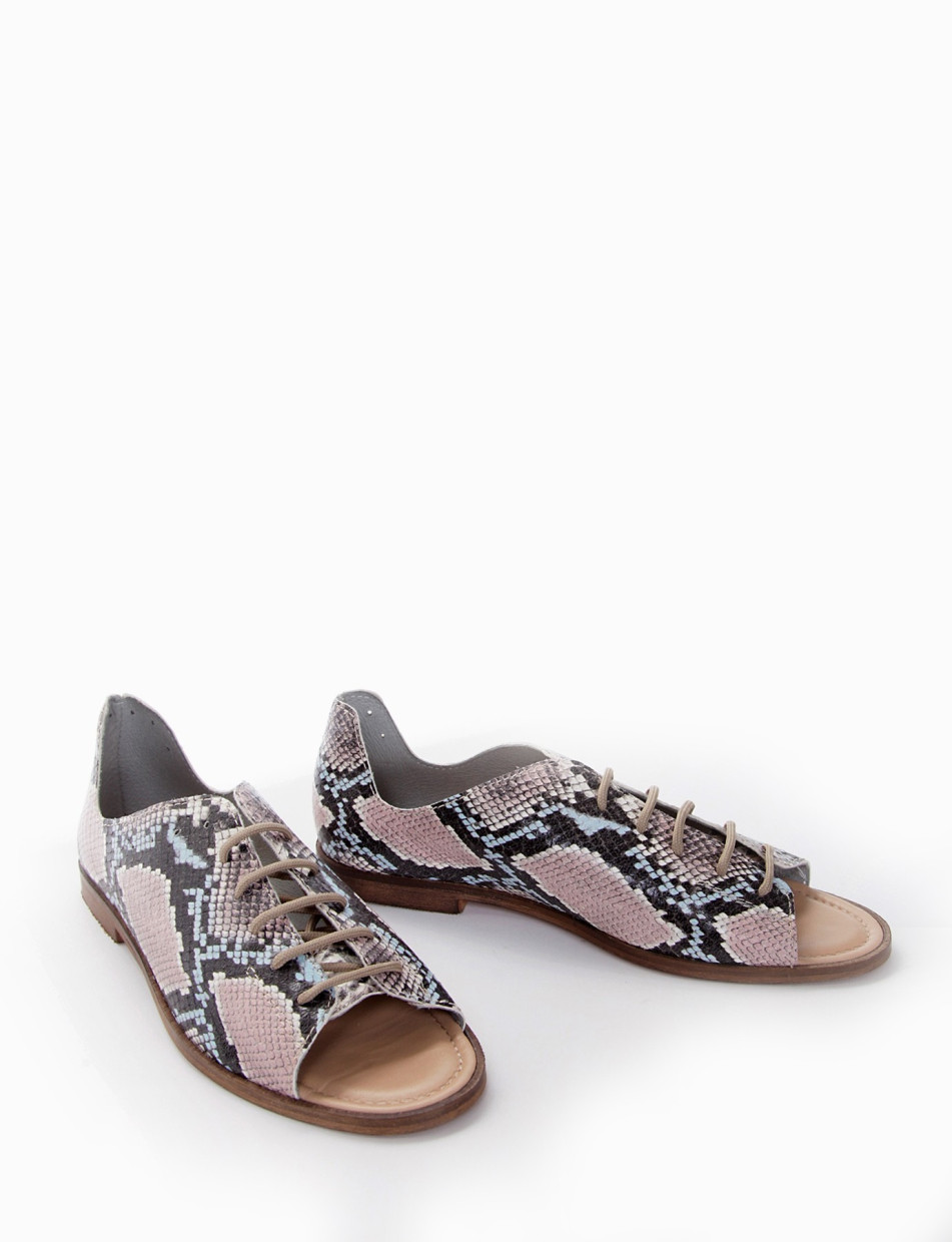 Lace-up shoes heel 1 cm pink python