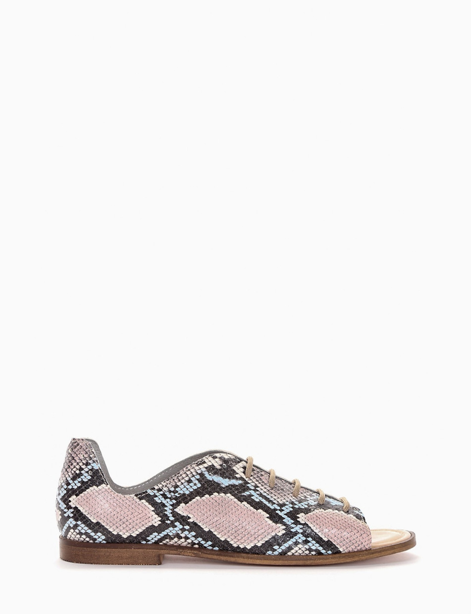 Lace-up shoes heel 1 cm pink python