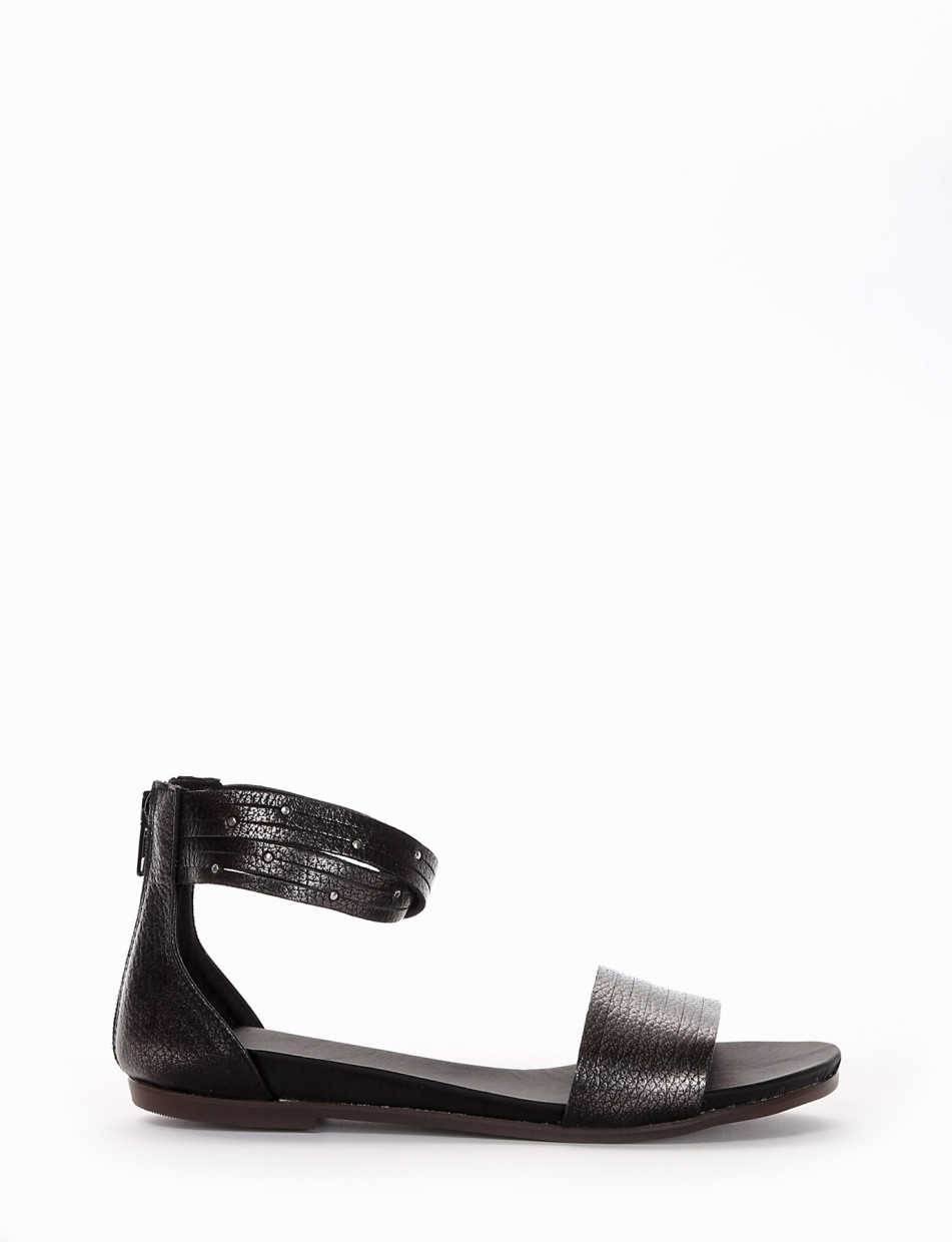 Low heel sandals heel 1 cm black leather