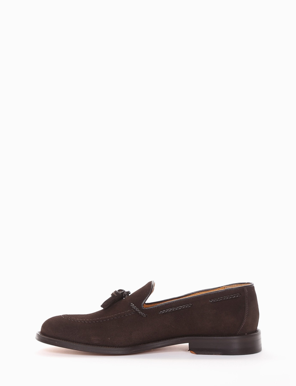 Loafers heel 2 cm dark brown chamois