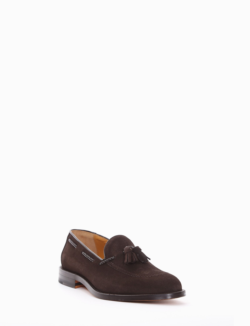 Loafers heel 2 cm dark brown chamois