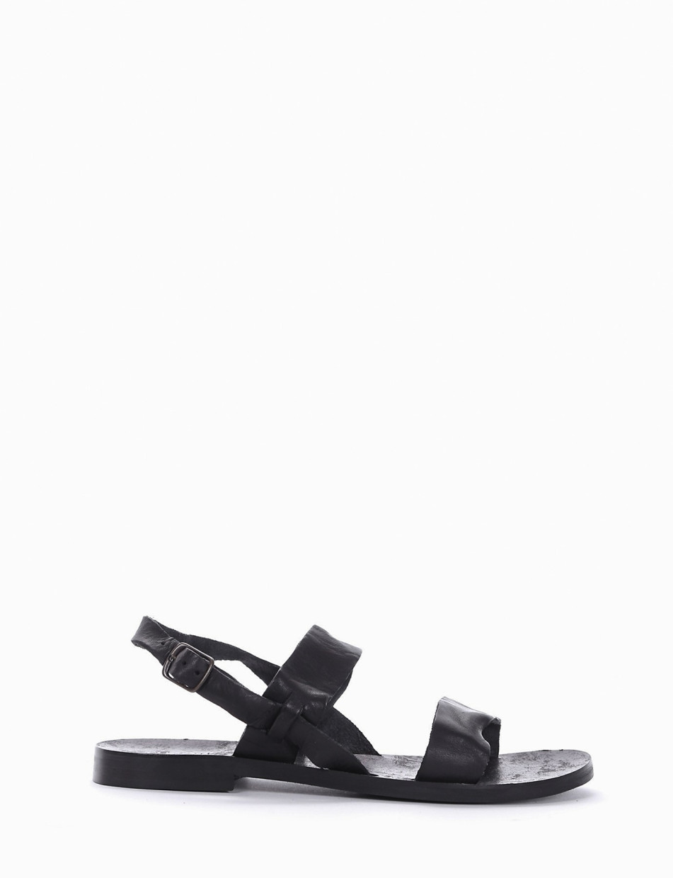 Low heel sandals heel 1 cm black leather