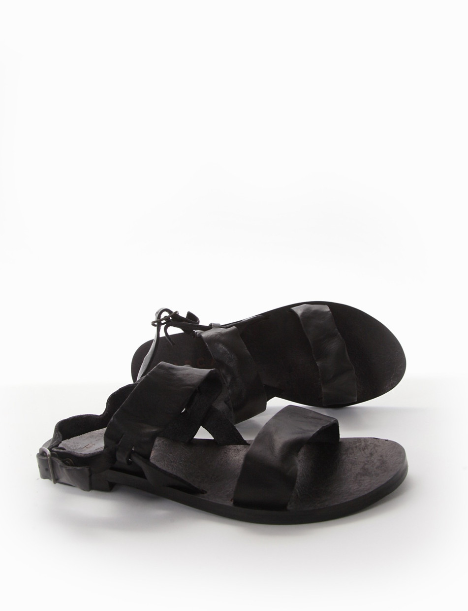 Low heel sandals heel 1 cm black leather
