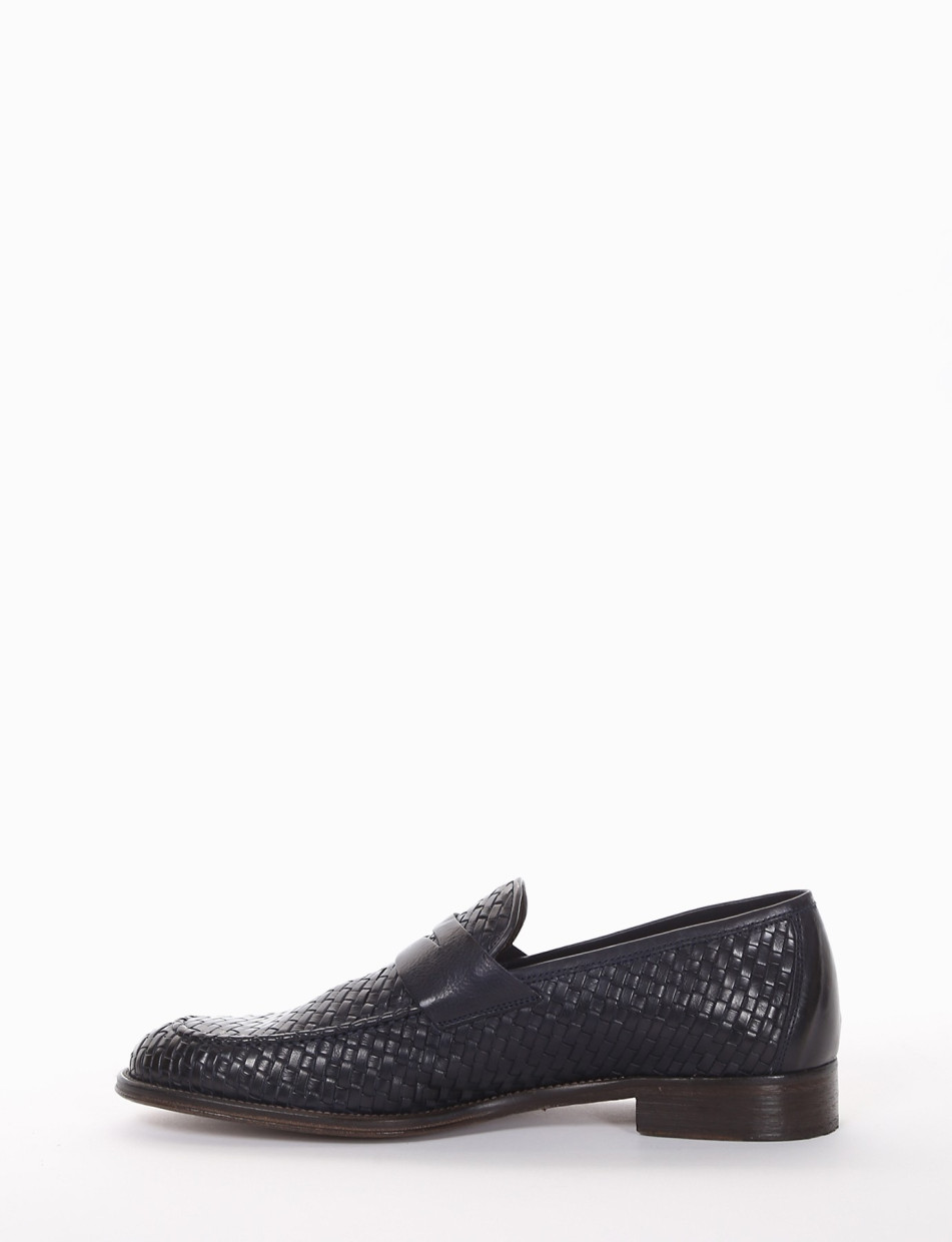 Loafers heel 2 cm blu leather