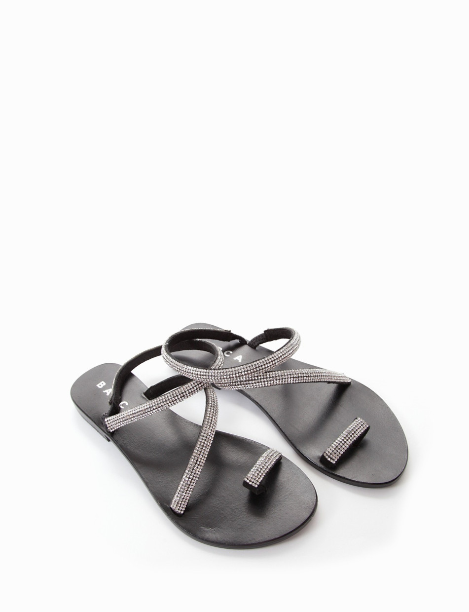 Flip flops heel 1 cm black leather