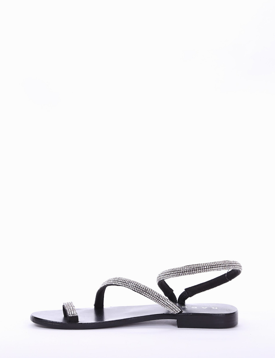 Flip flops heel 1 cm black leather