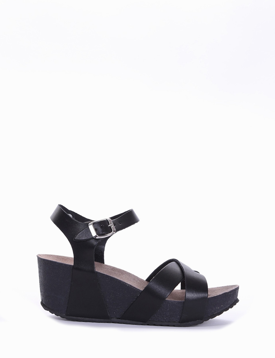 Wedge heels heel 7 cm black leather