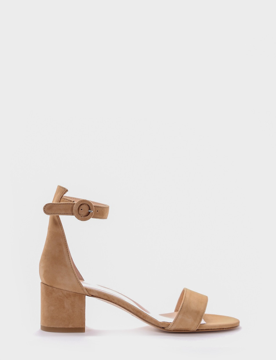 High heel sandals heel 5 cm brown chamois