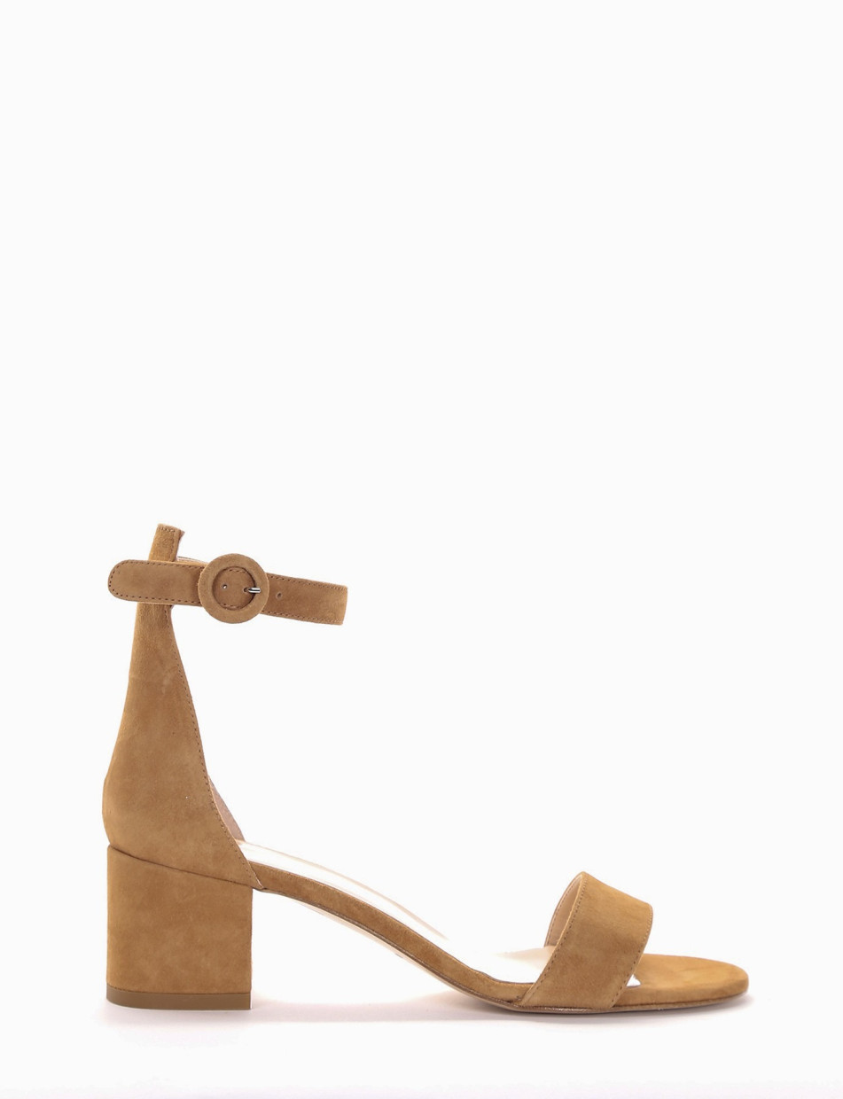 High heel sandals heel 5 cm brown chamois