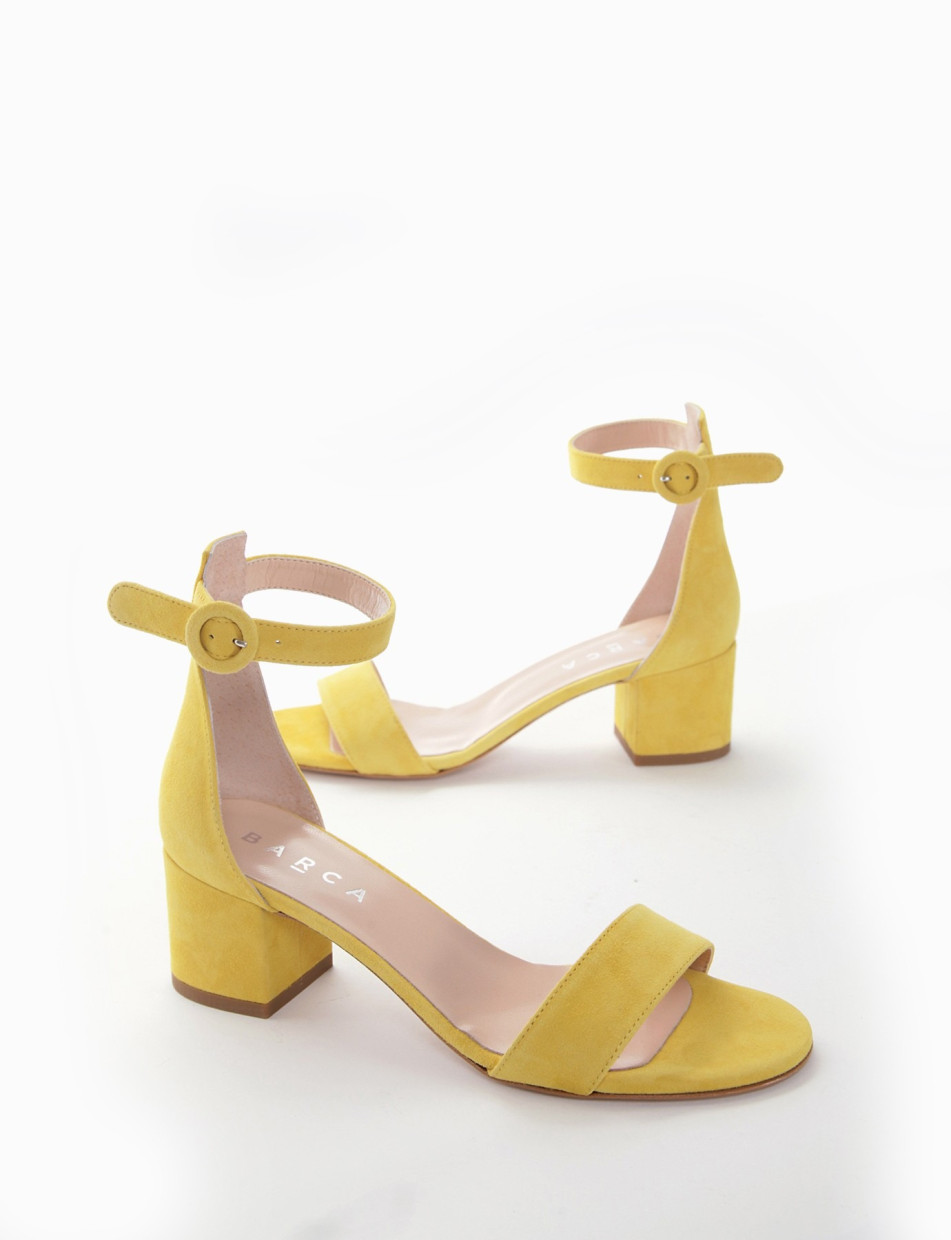 High heel sandals heel 5 cm yellow chamois