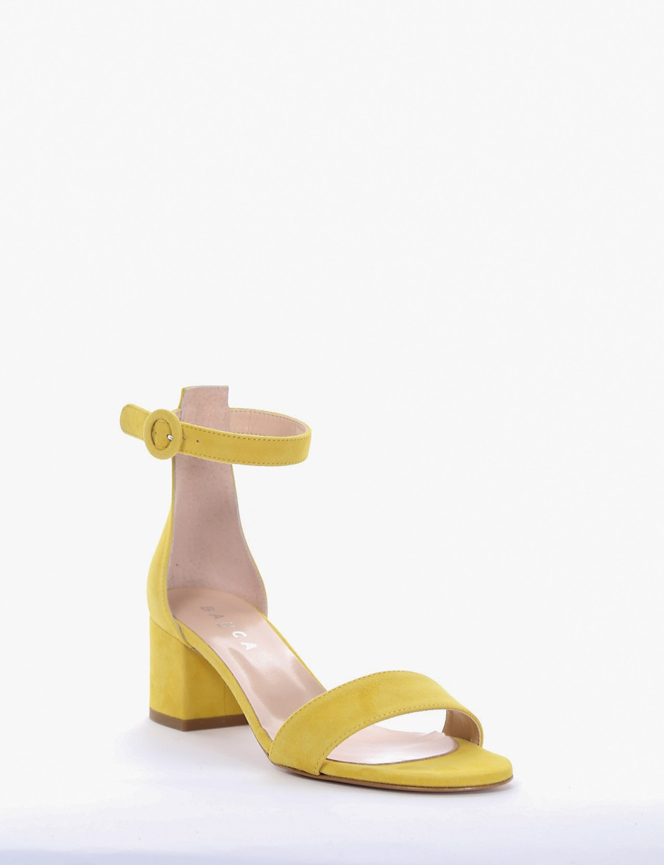 High heel sandals heel 5 cm yellow chamois