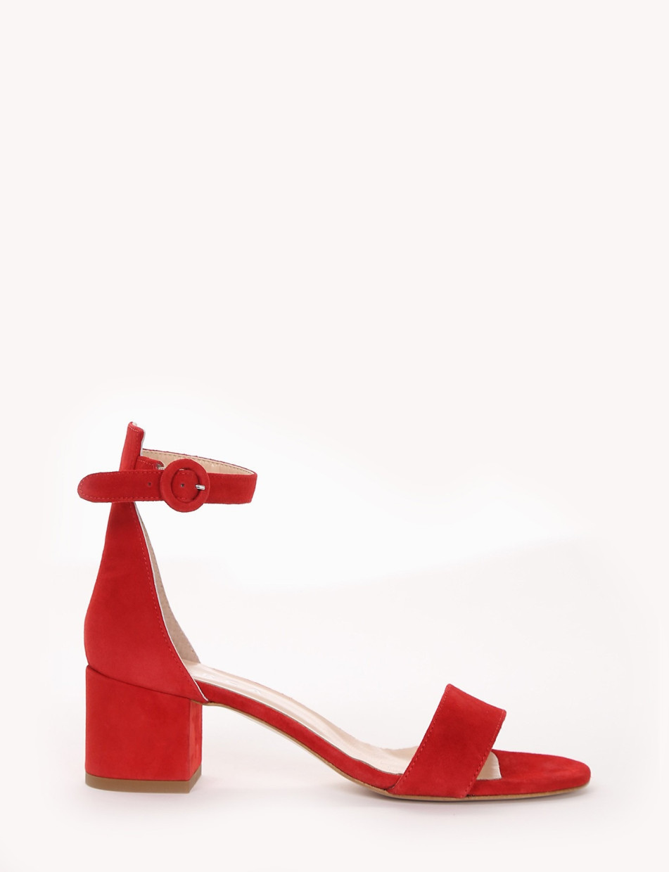 High heel sandals heel 5 cm red chamois