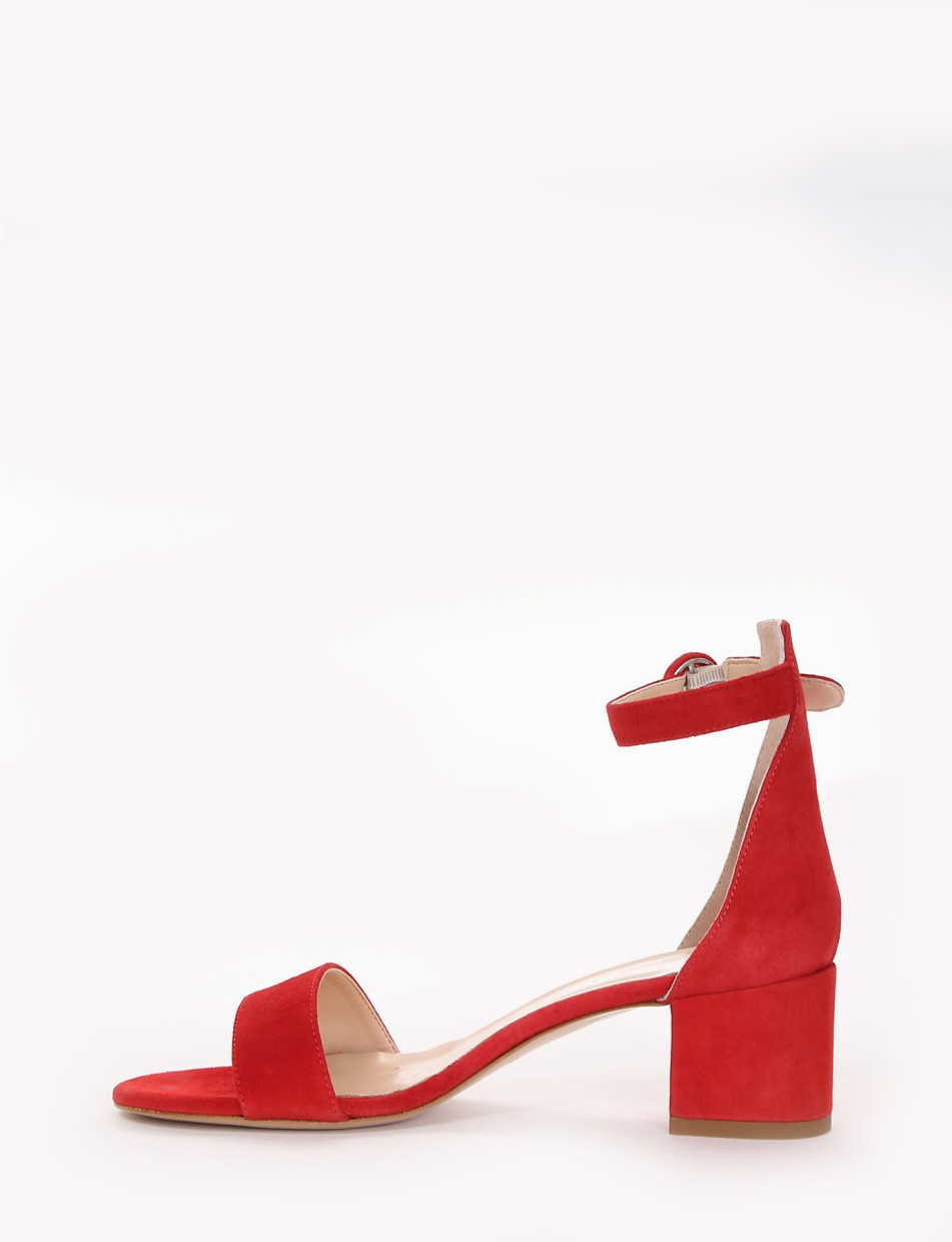 High heel sandals heel 5 cm red chamois