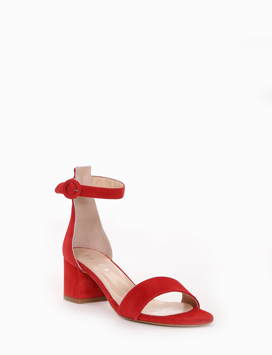 High heel sandals heel 5 cm red chamois