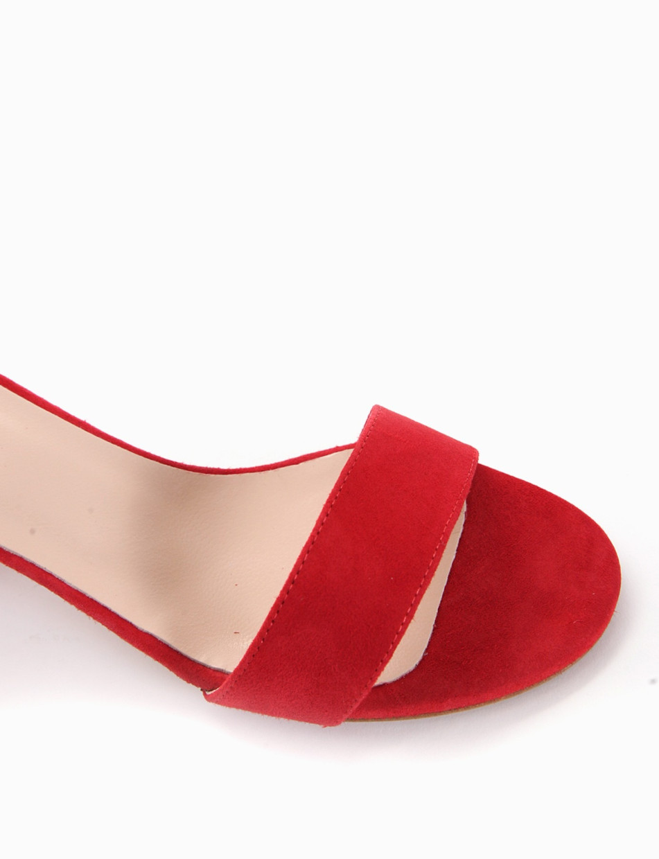 High heel sandals heel 5 cm red chamois